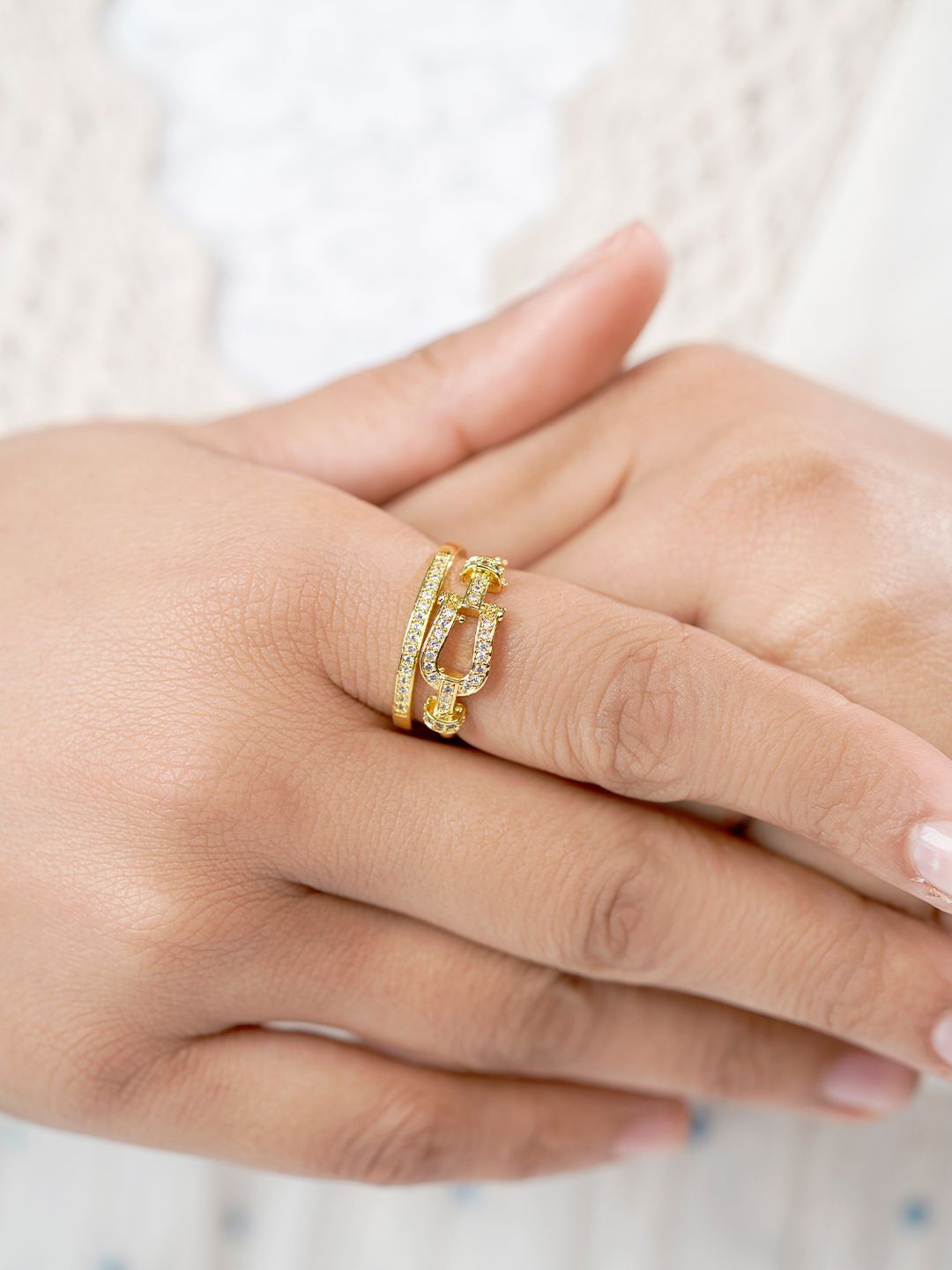 

SWASHAA 14K Gold-Plated Stones-Studded Finger Ring