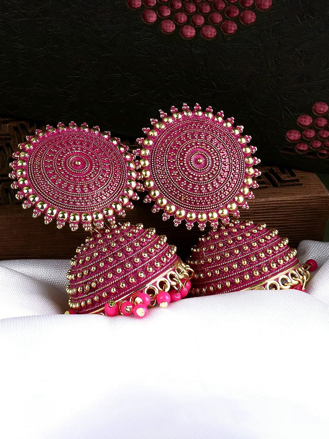 

TISHUL JEWELS Contemporary Jhumkas Earrings, Pink