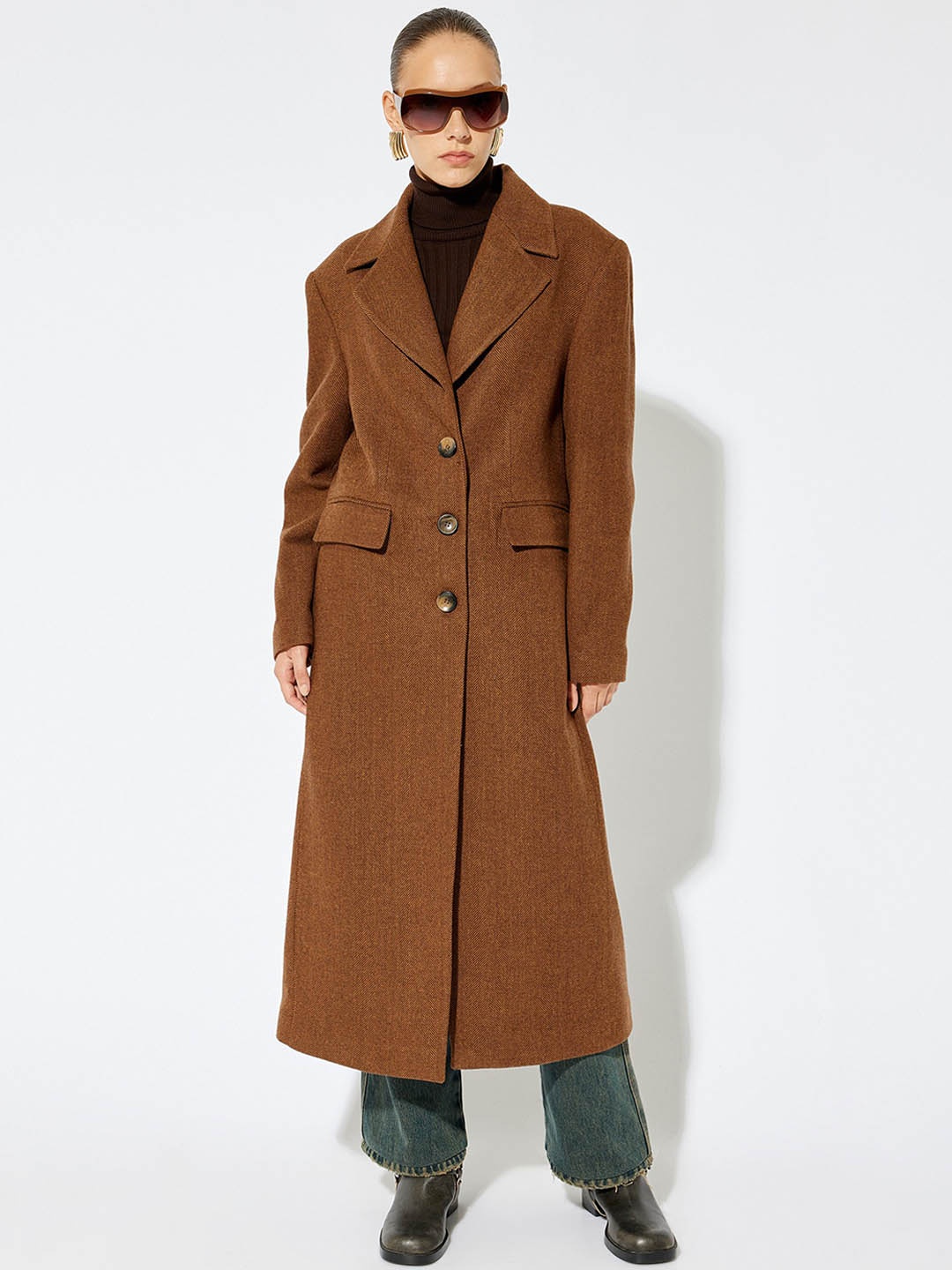 

Koton Women Single-Breasted Over Coat, Brown
