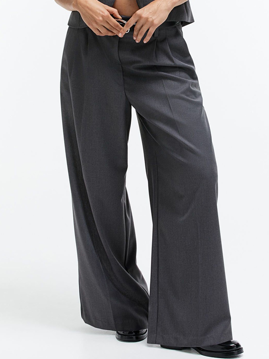

H&M Wide Twill Trousers, Grey