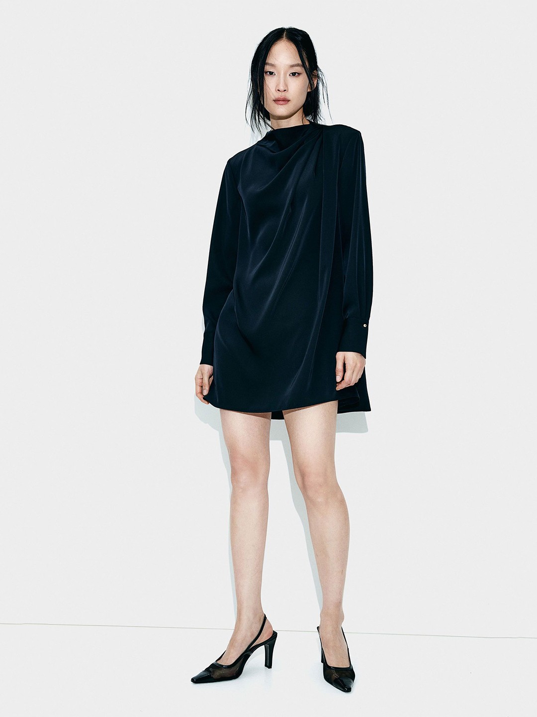 

H&M Draped Twill Dress, Black