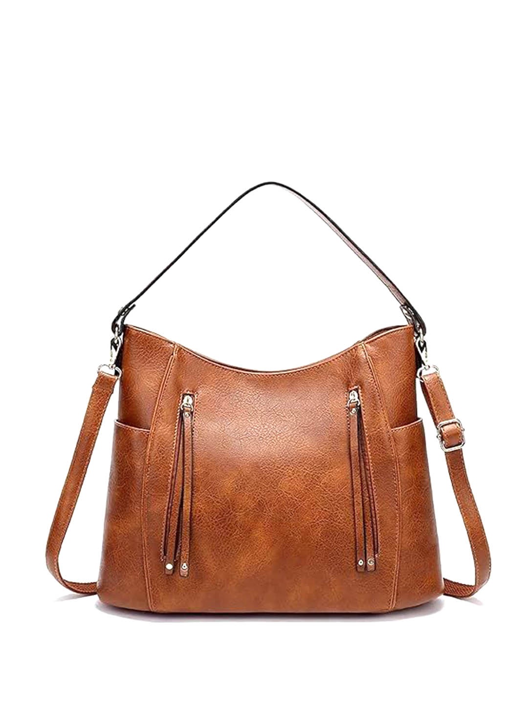 

Lychee bags Textured PU Structured Hobo Bag, Tan