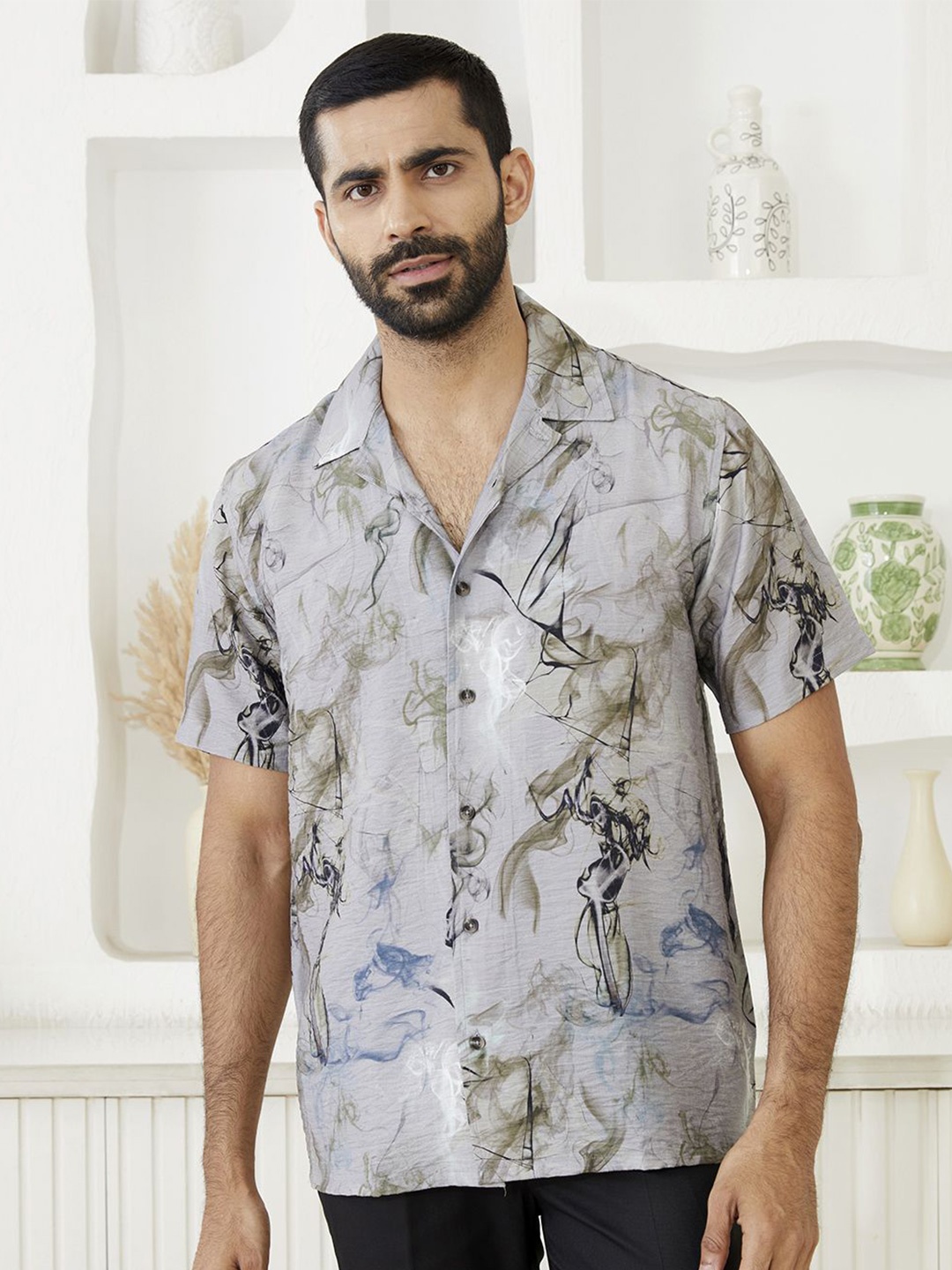 

MR BUTTON Men Relaxed Floral Opaque Printed Casual Shirt, Grey