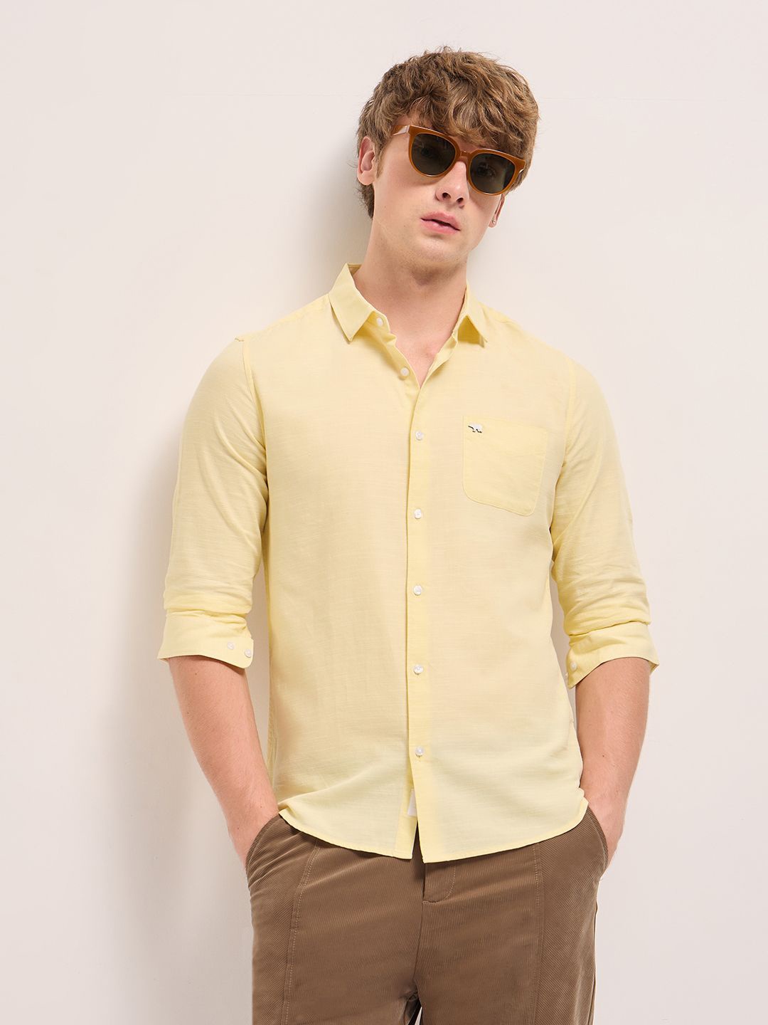 

THE BEAR HOUSE Men Slim Fit Opaque Casual Shirt, Yellow