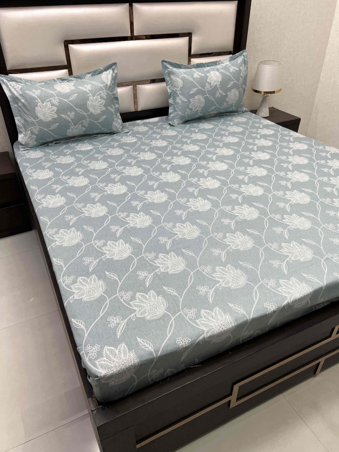 

Pure Decor Blue & Blue Floral Queen Bedsheet with 2 Pillow Covers