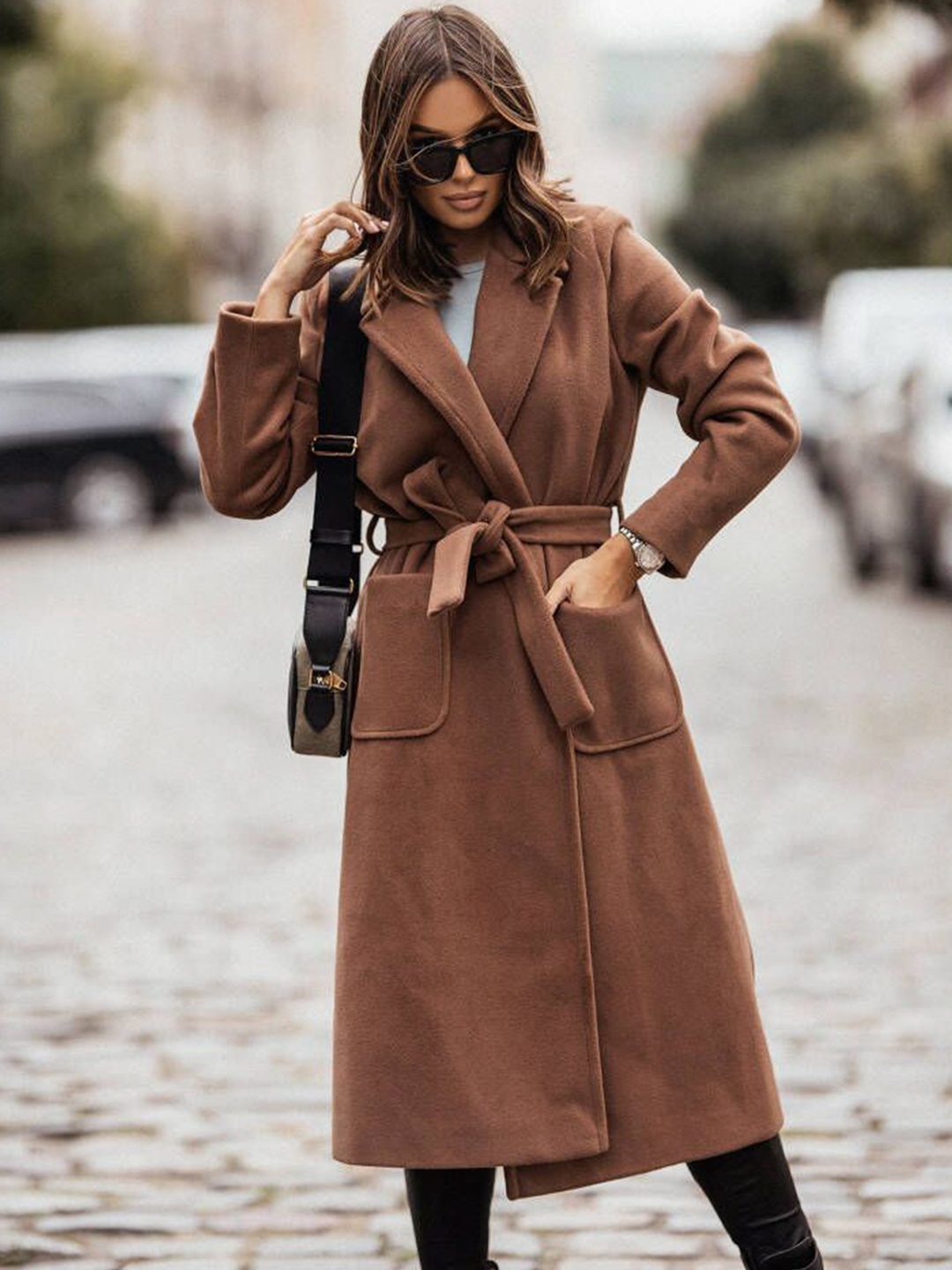 

StyleCast Women Longline Open Front Jacket, Brown