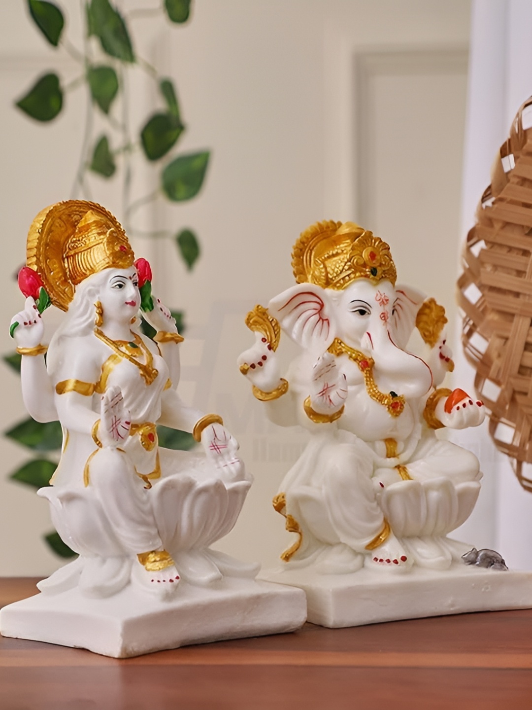 

NAYRA HANDICRAFTS White 2 Pcs Marble Laxmi Ganesh Statue Religious Idol Showpiece