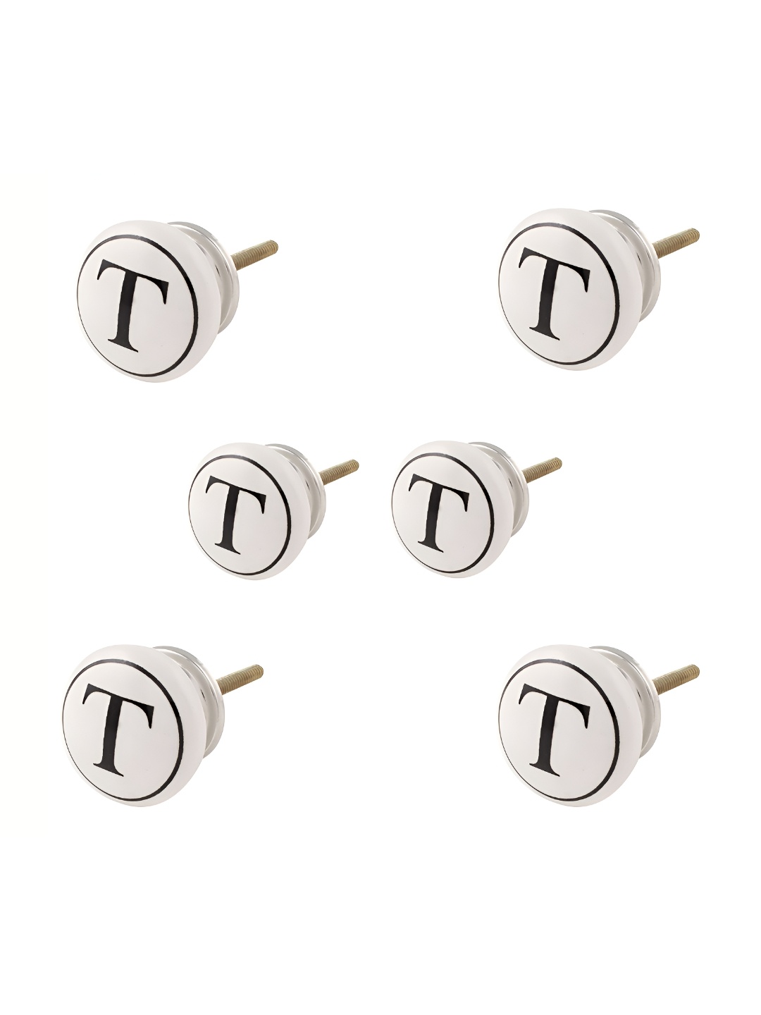 

Indianshelf 6-Pcs White & Black T Alphabet Printed Ceramic Knobs