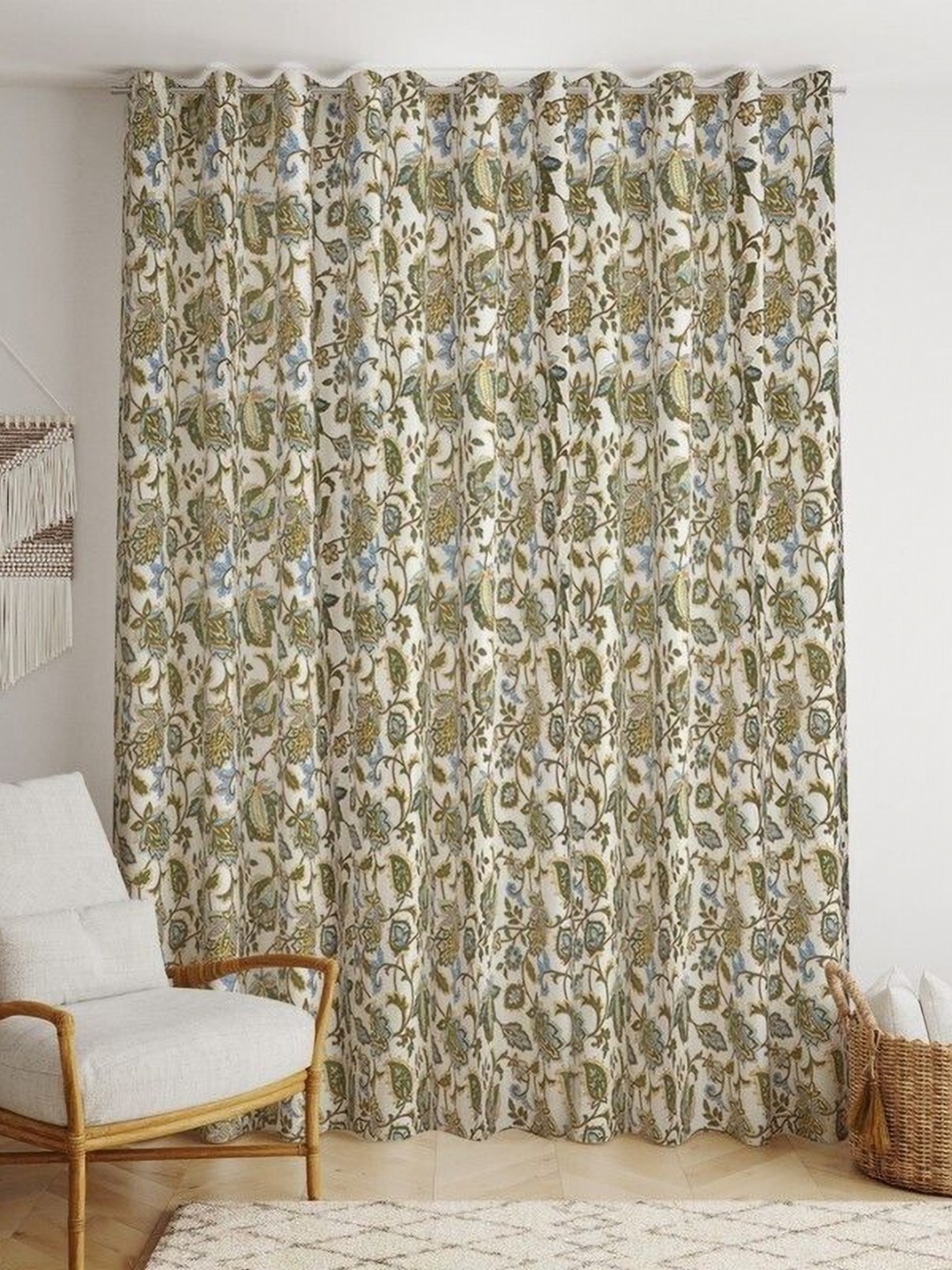 

BILBERRY Furnishing by preeti grover 1PC Beige Green Floral Room Darkening Window Curtain