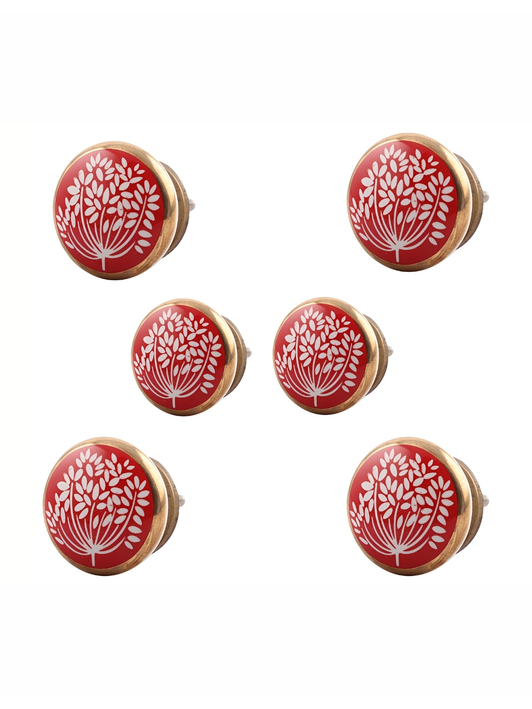 

Indianshelf 6Pcs Red & White Textured Ceramic Flower Knobs
