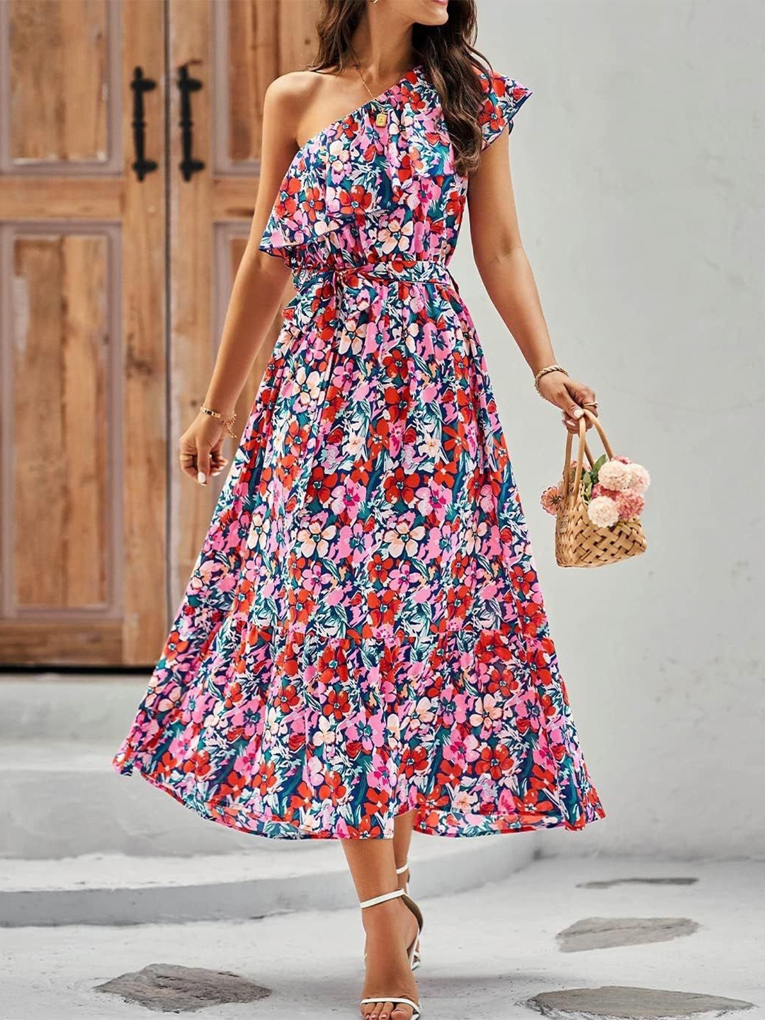 

StyleCast Floral One Shoulder Layered Fit & Flare Midi Dress, Multi