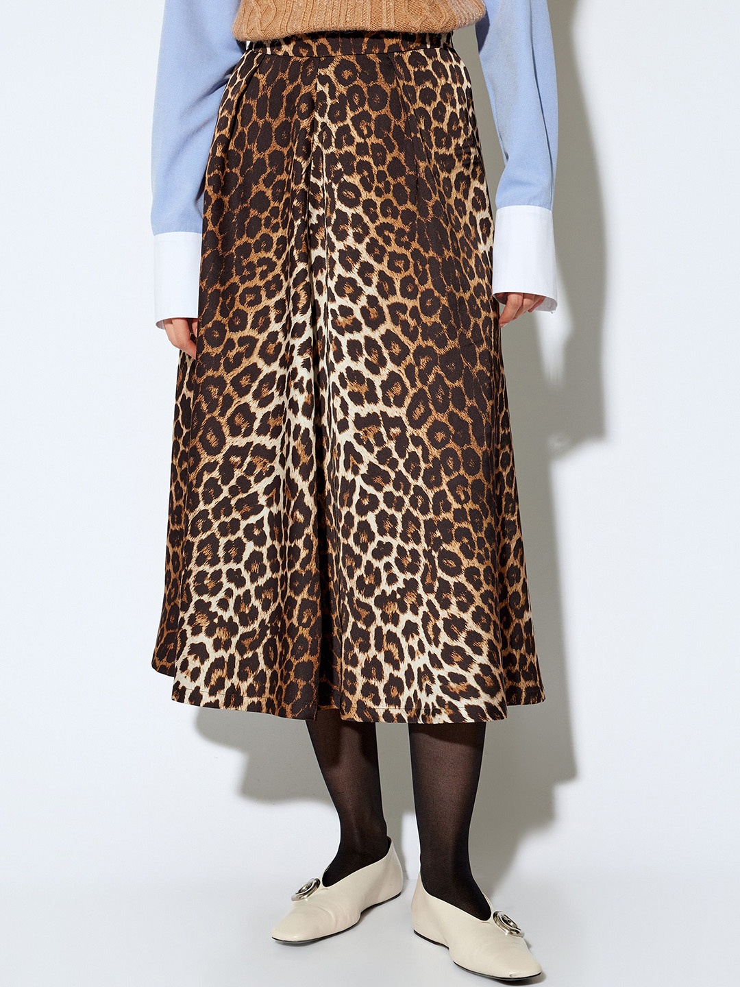 

Koton Animal Skin Printed A-Line Midi Skirt, Beige