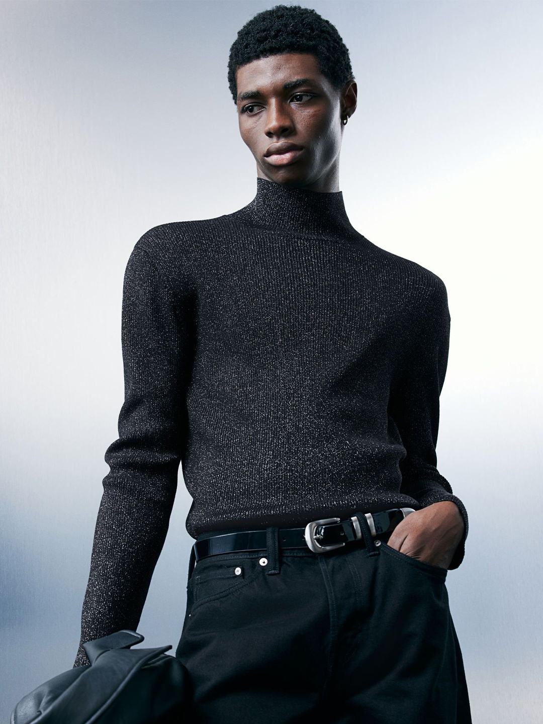 

H&M Slim Fit Shimmering Turtle Neck Jumper, Black