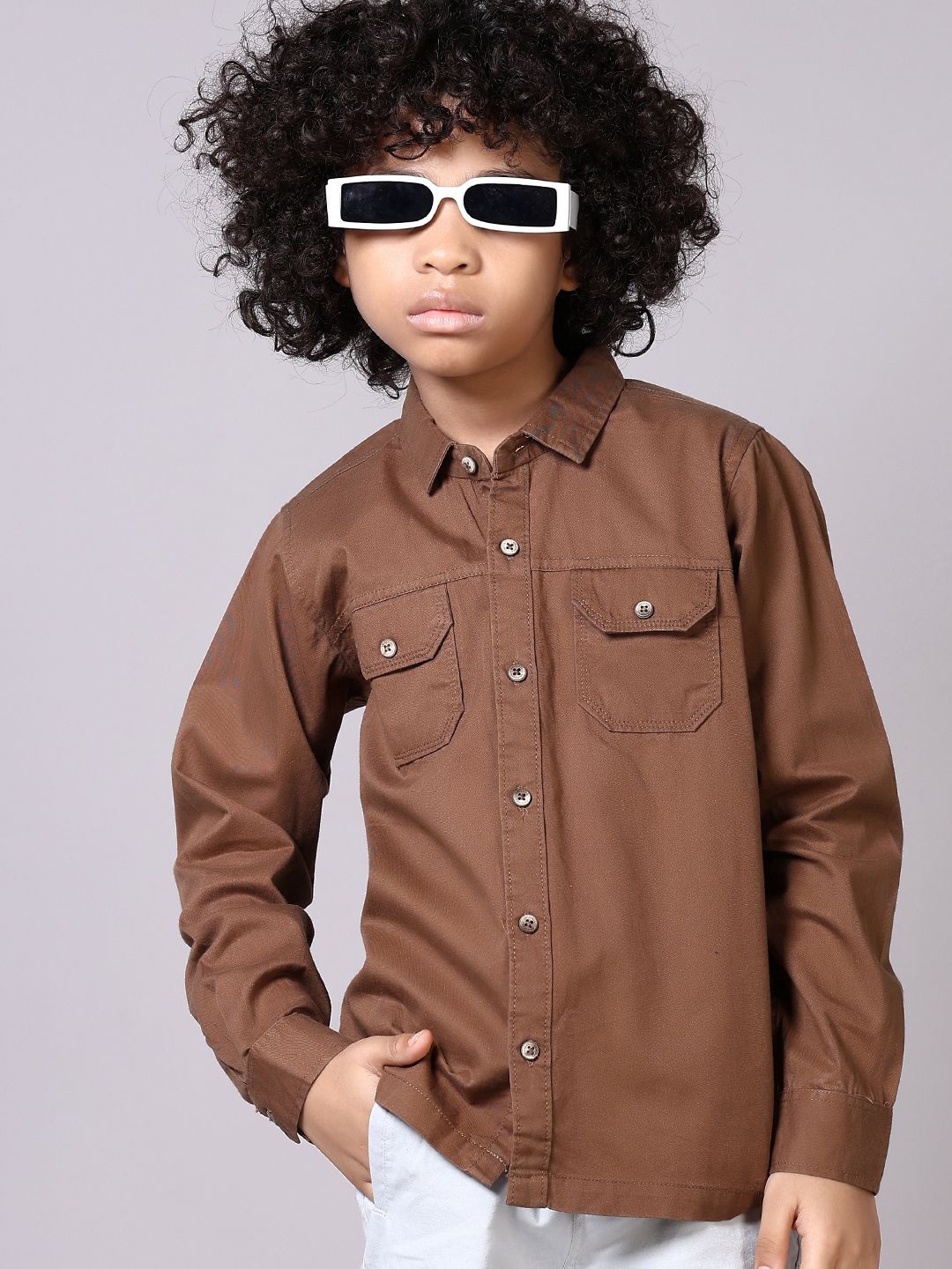 

V-Mart Boys Opaque Casual Shirt, Brown