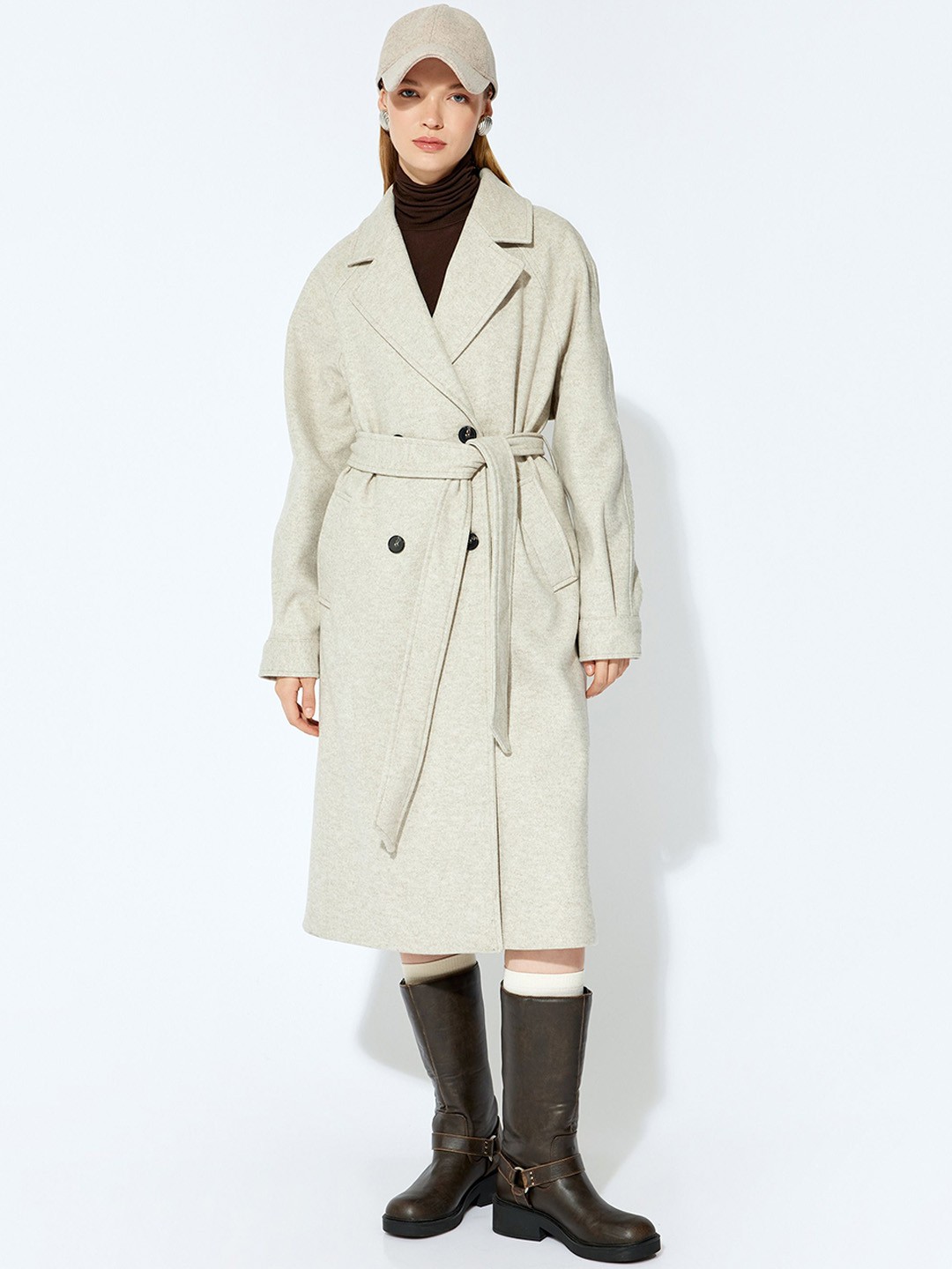 

Koton Women Double-Breasted Trench Coat, Beige