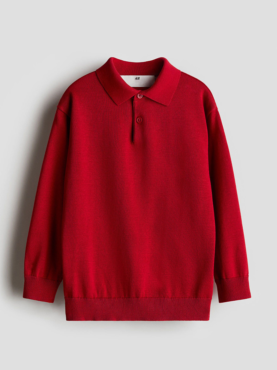

H&M Pure Cotton Fine-Knit Polo Shirt, Red