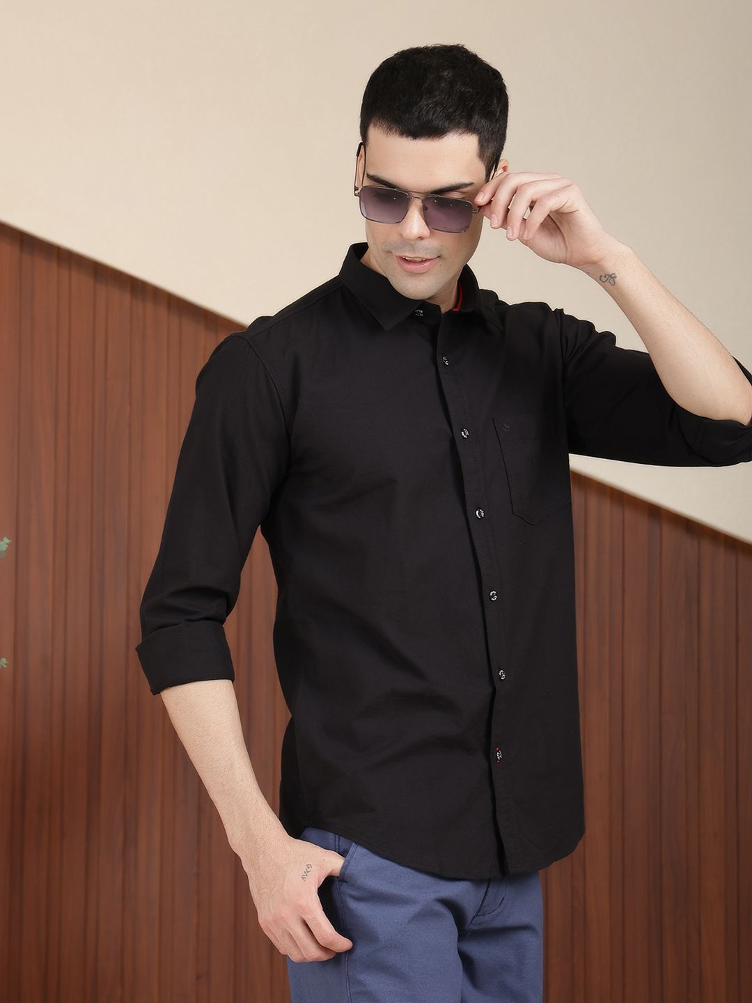 

COBB Men Slim Fit Opaque Casual Shirt, Black