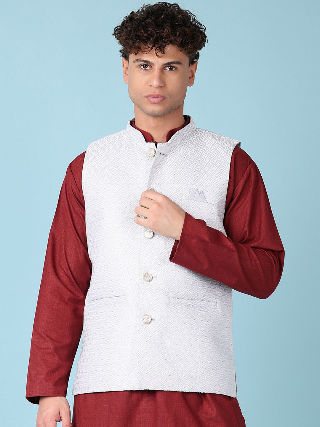 

V-Mart Self Designed Mandarin Collar Nehru Jacket, Grey