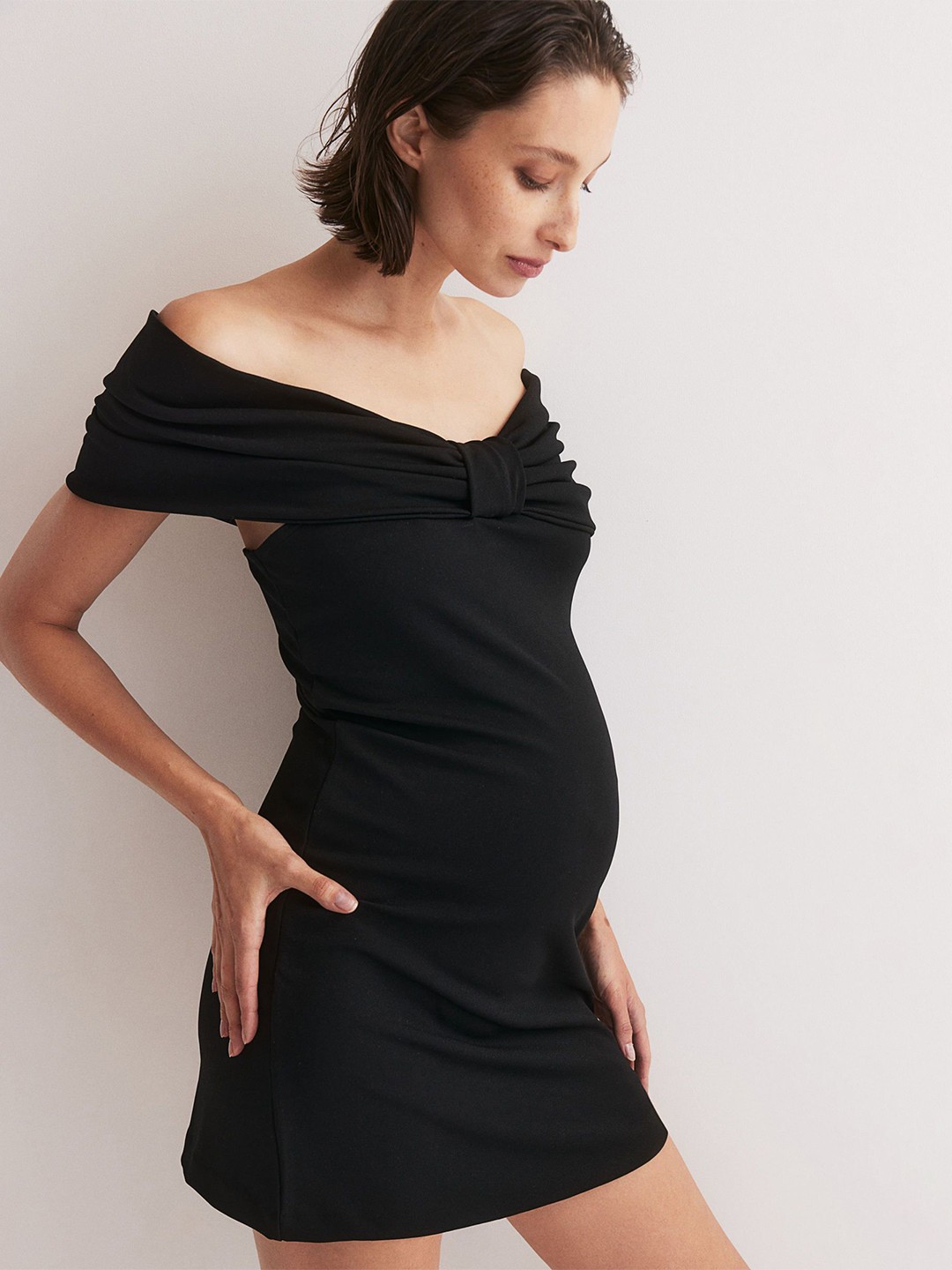 

H&M MAMA Bow-Detail Off-The-Shoulder Dress, Black