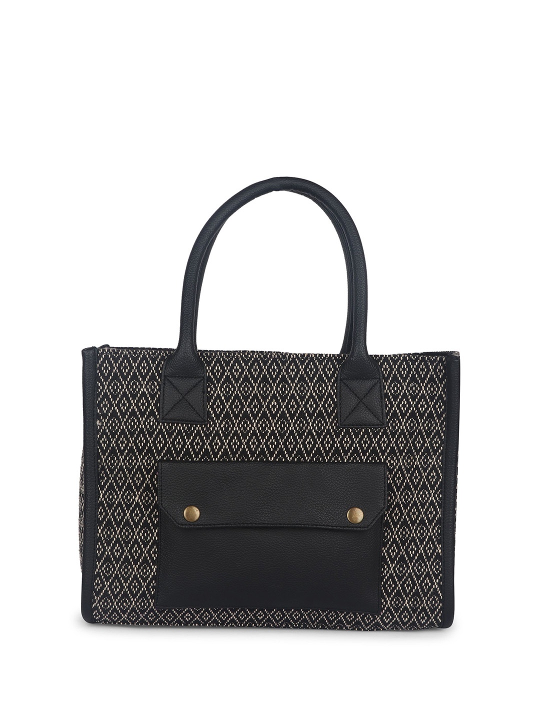 

Anouk Printed Structured Handheld Bag with Cut Work, Black