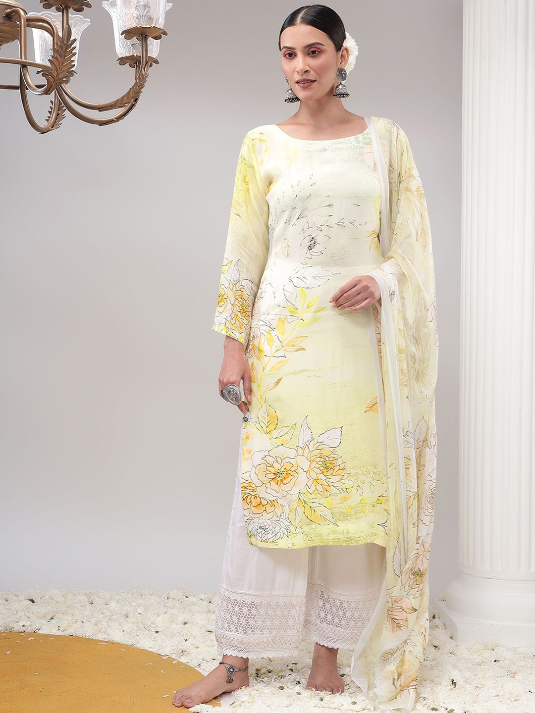 

REETI OF PRINTS Unstitched Dress Material, Yellow