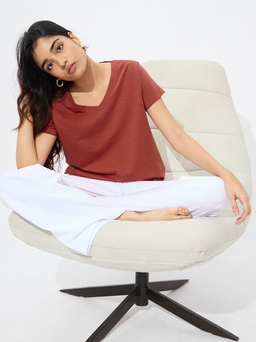 

The Souled Store Women Typography V-Neck T-shirt, Rust