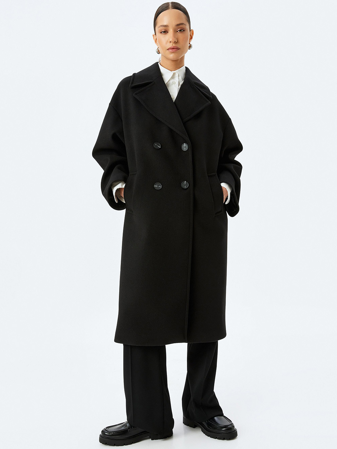 

Koton Women Double-Breasted Overcoat, Black