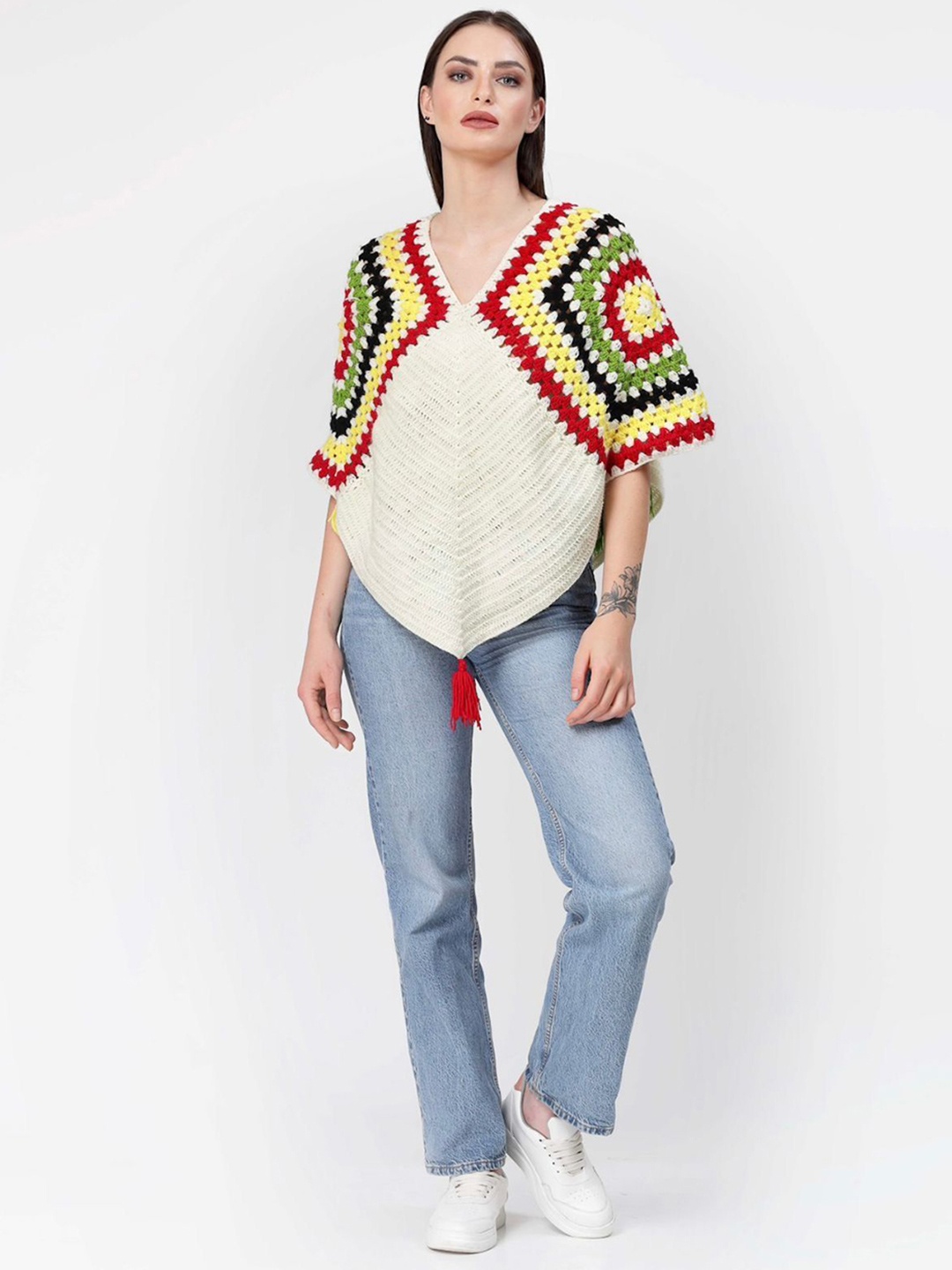 

Sugercandy Women Quirky Woollen Poncho, Beige
