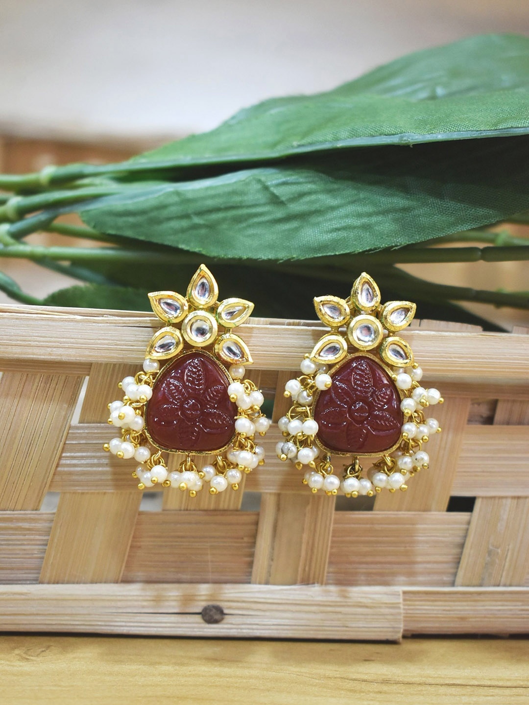 

TISHUL JEWELS Contemporary Drop Earrings, Maroon