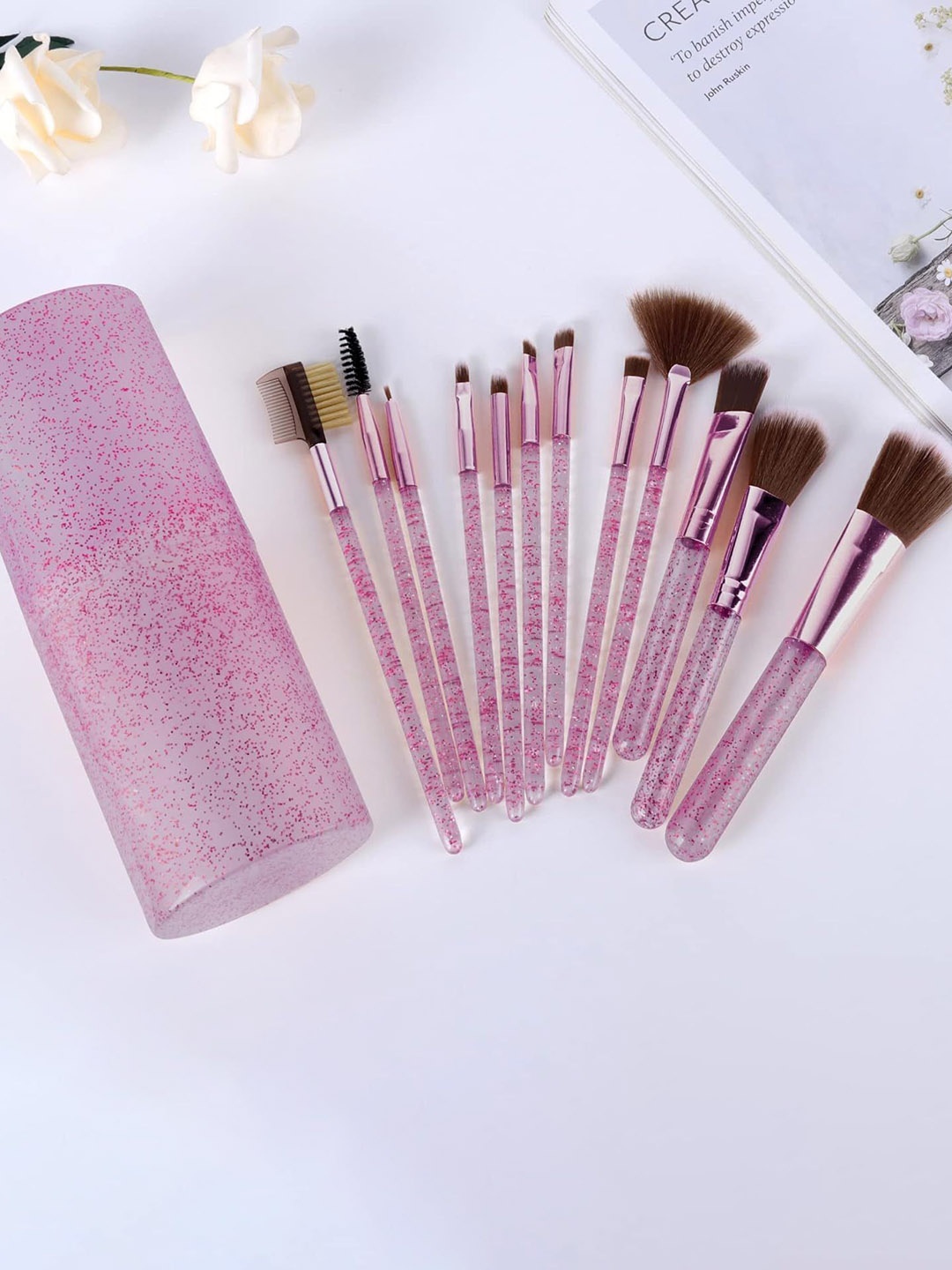 

MYN Set Of 12 Makeup Brushes With Storage Box, Pink