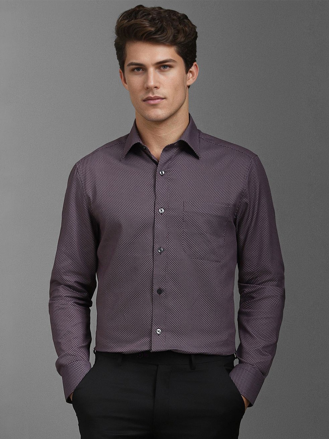 

Louis Philippe Men Classic Opaque Printed Formal Shirt, Purple