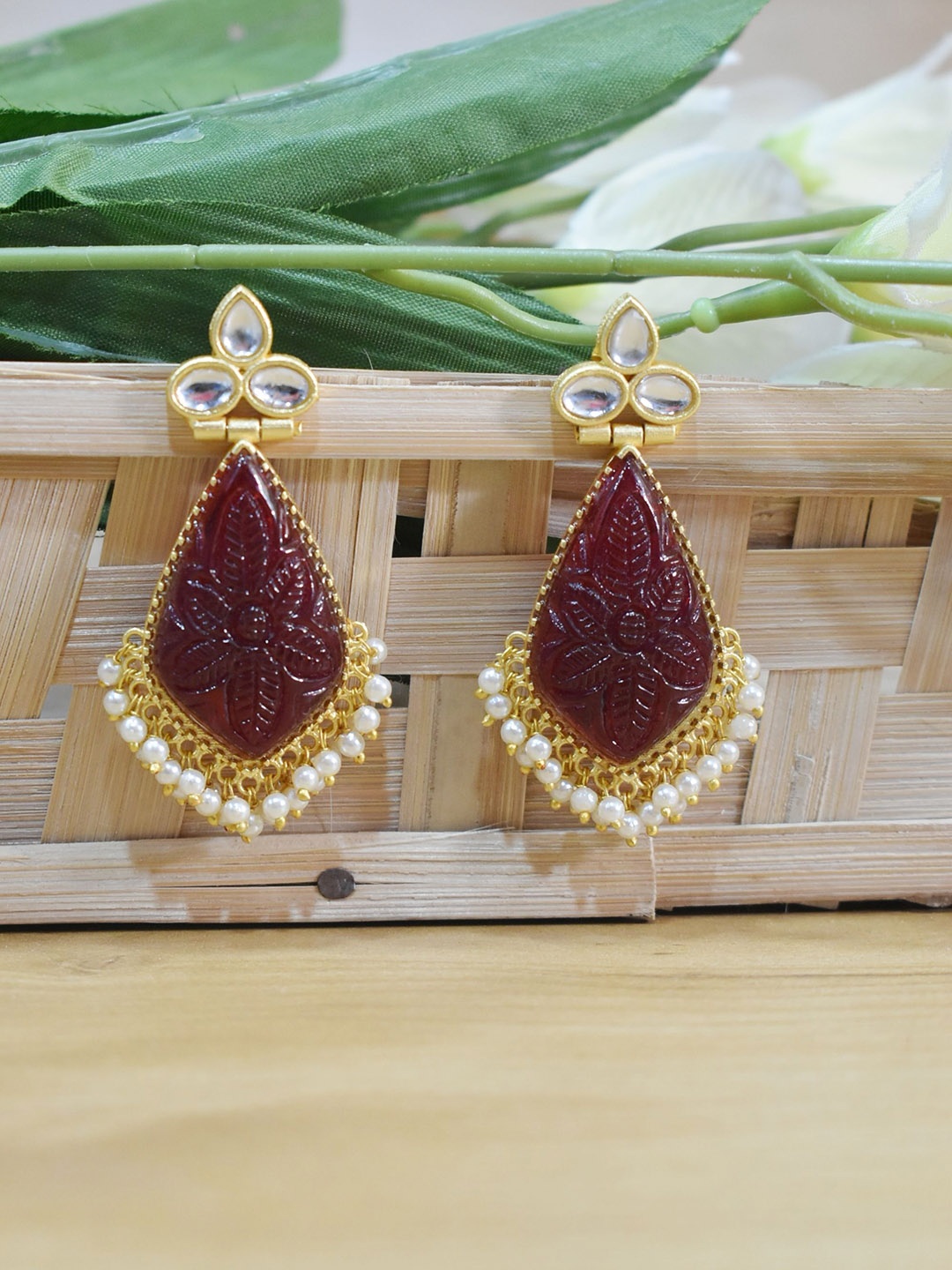 

TISHUL JEWELS Contemporary Chandbalis Earrings, Maroon