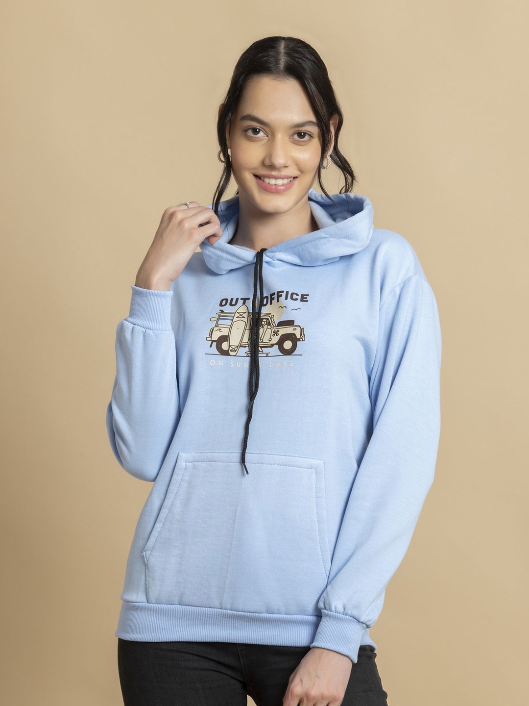 

OCTICS Women Graphic Printed Long Sleeves Hooded Sweatshirt, Blue