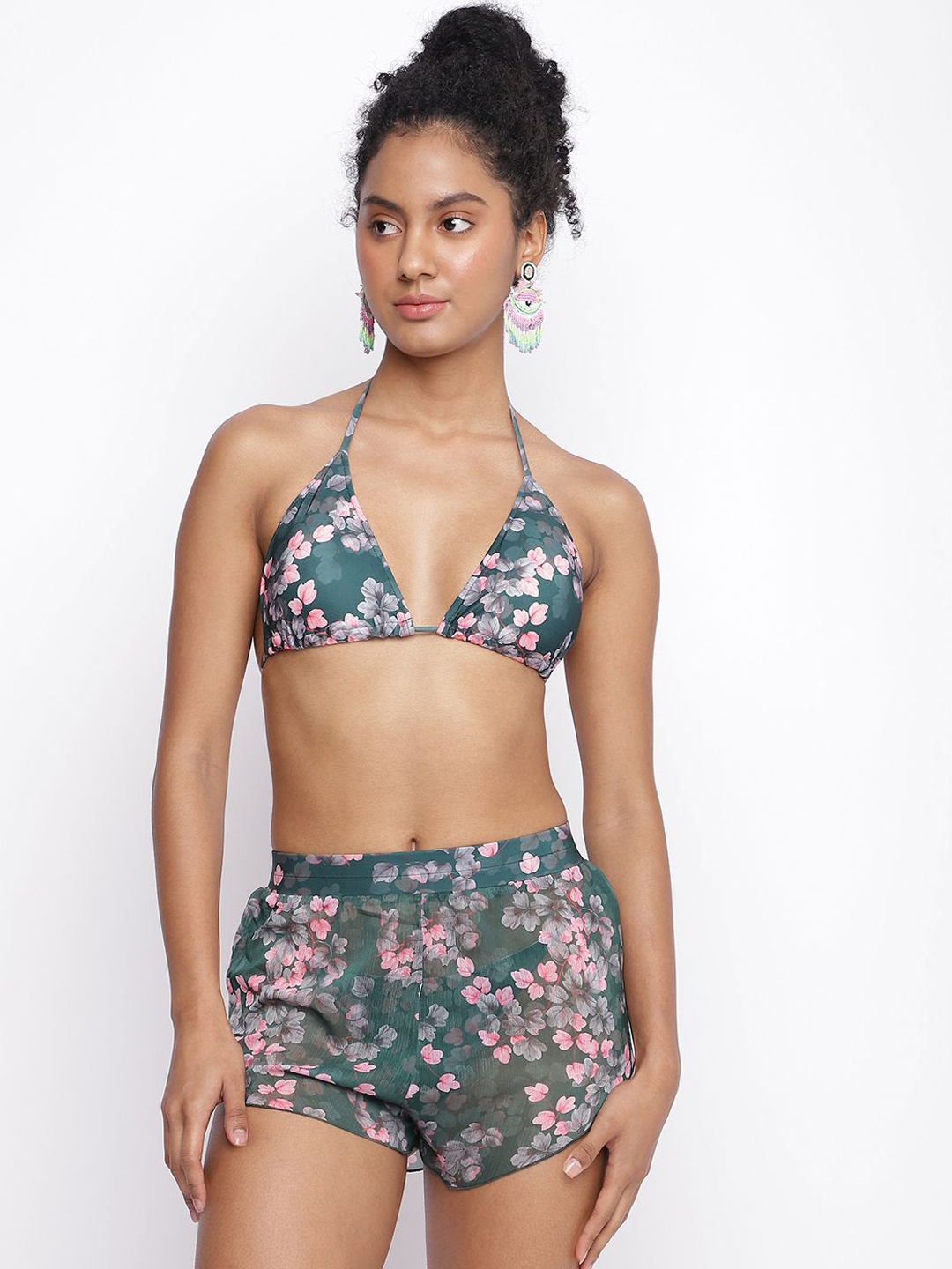 

La Intimo Printed Tieable Swim Cover Up Set, Green