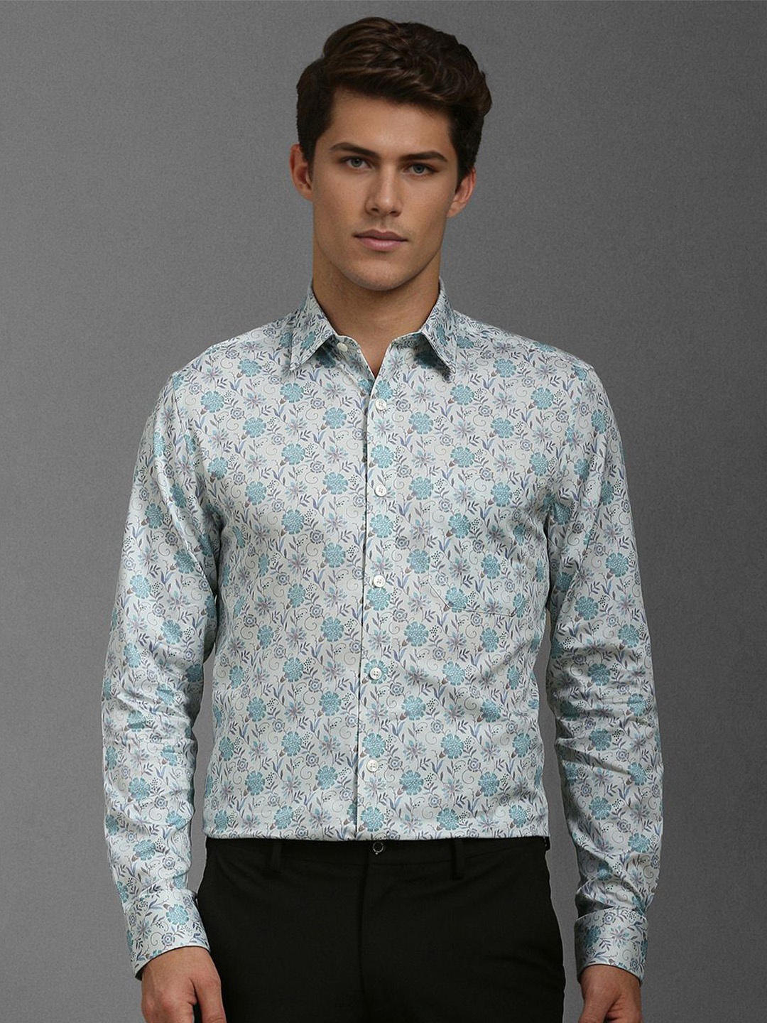 

Louis Philippe Men Classic Floral Opaque Printed Formal Shirt, Blue