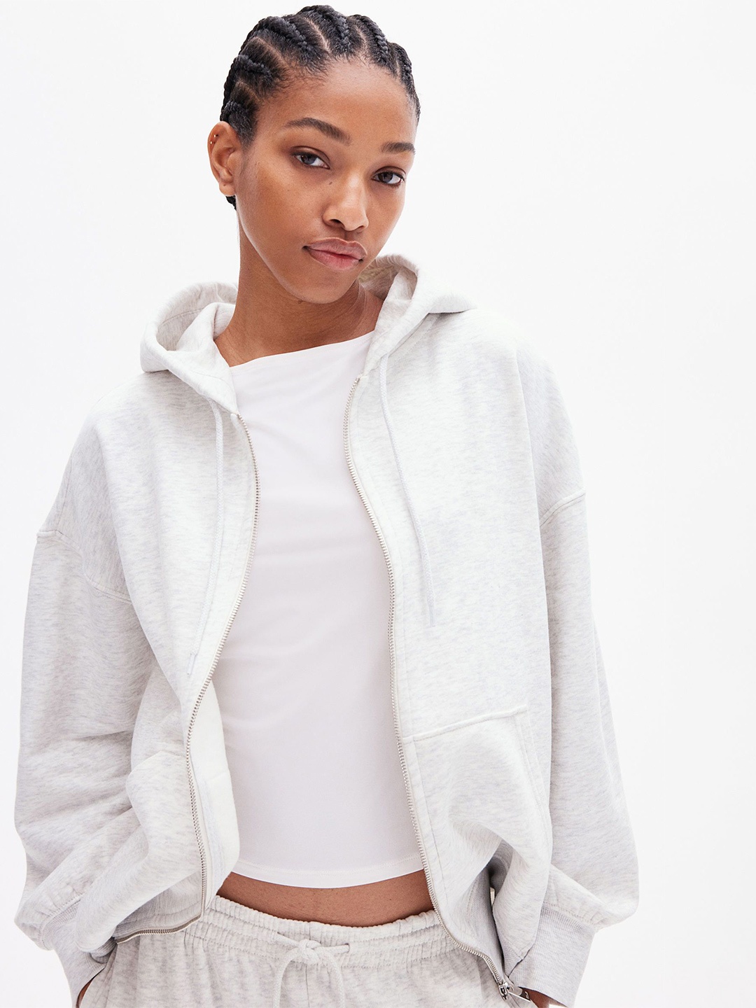 

H&M Oversized Zip-through Hoodie, Grey