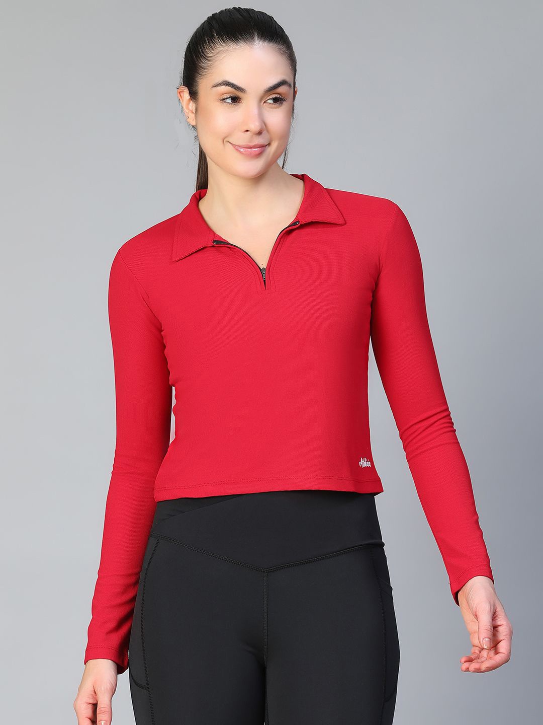 

ATHLISIS Shirt Style Crop Top, Red