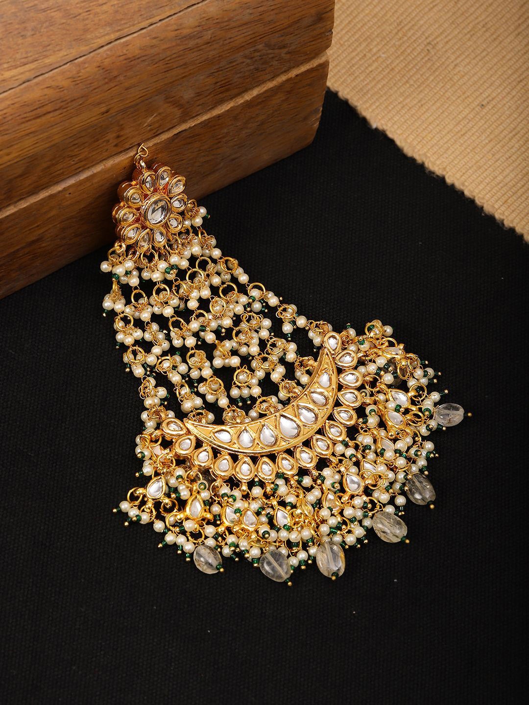 

Ruby Raang Gold-Plated Kundan Studded Jhumar Passa Head Jewellery