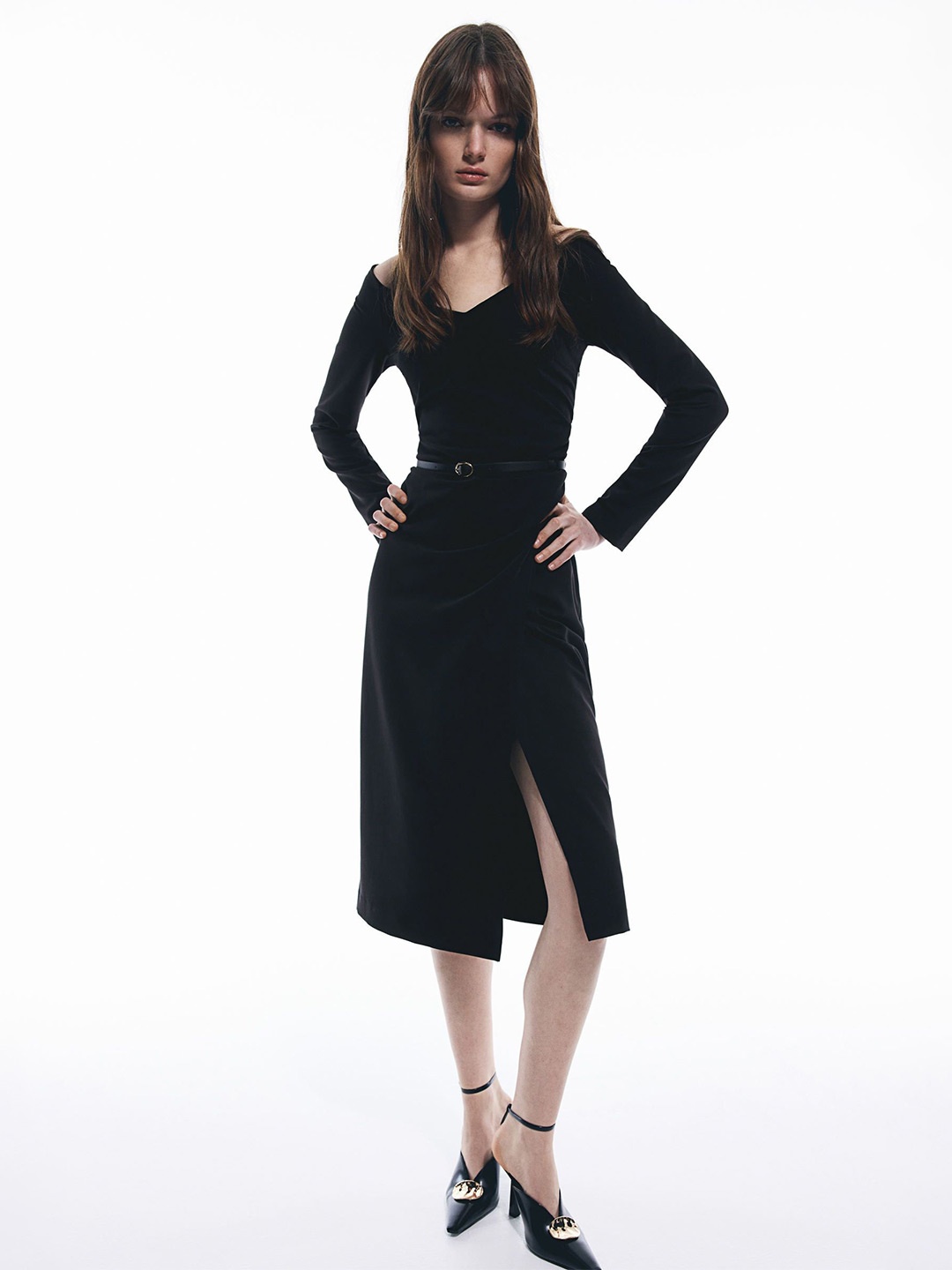 

H&M Belted Off-The-Shoulder Dress, Black