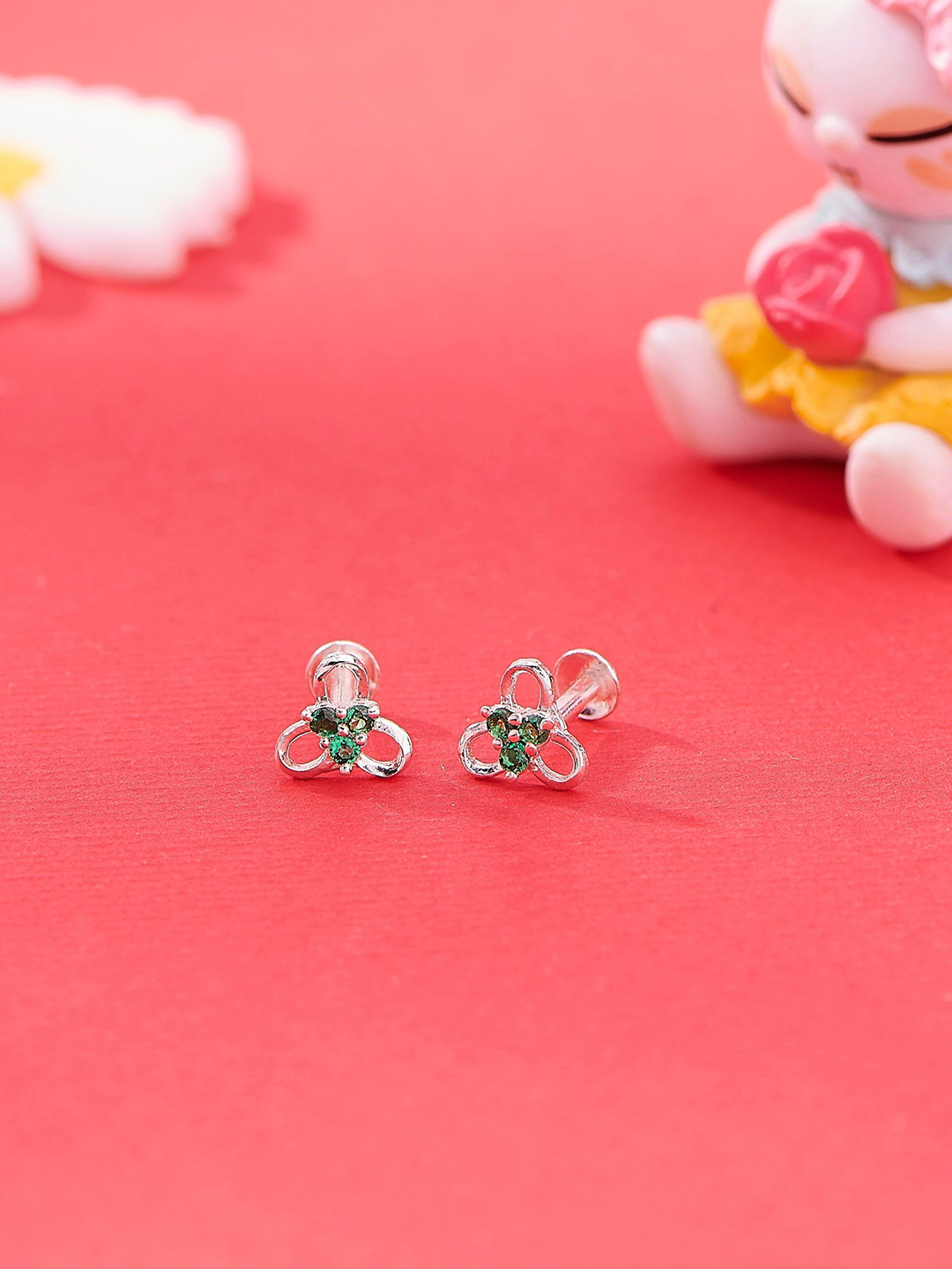 

Nipura 925 Sterling Silver-Plated Cubic Zirconia Studded Trinity Blossom Studs
