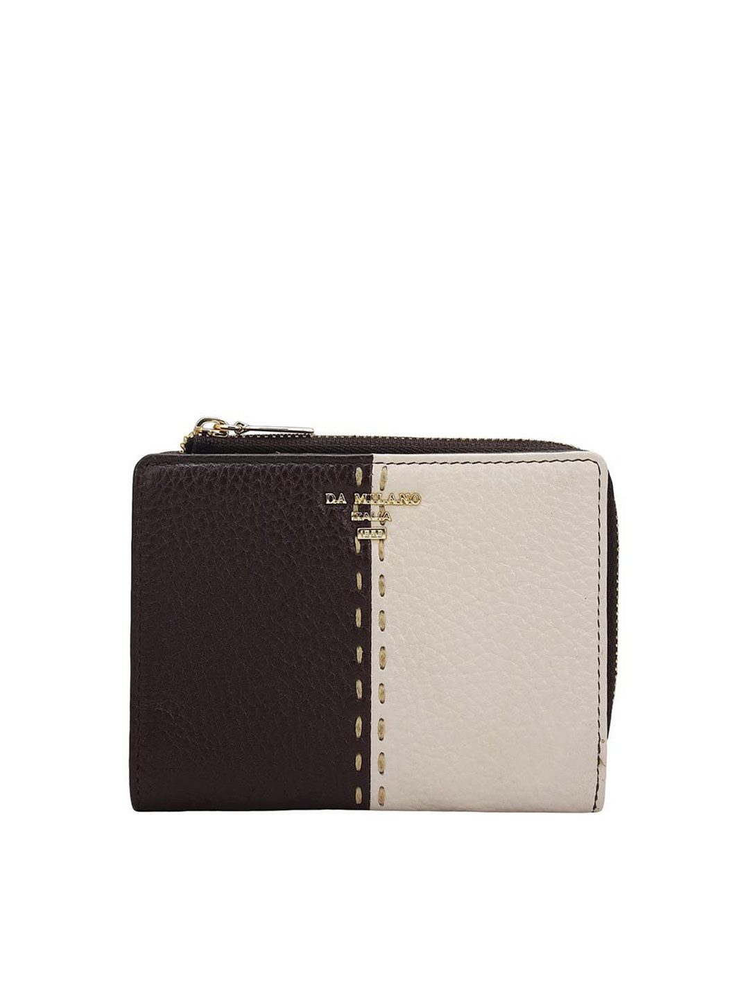 

Da Milano Women Colourblocked Leather Two Fold Wallet, Brown