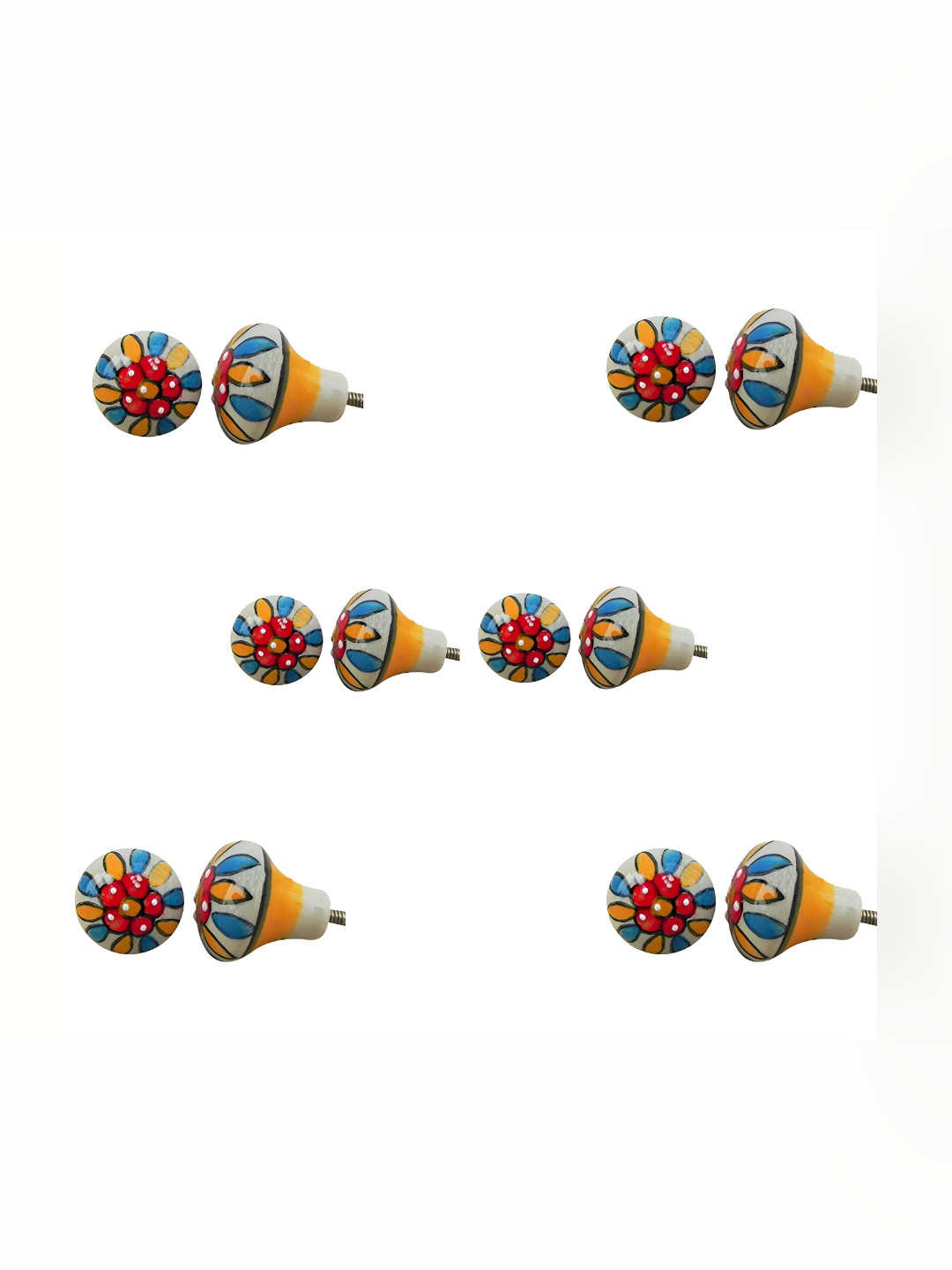 

Indianshelf 6-Pcs Yellow & Red Floral Printed Ceramic Knobs