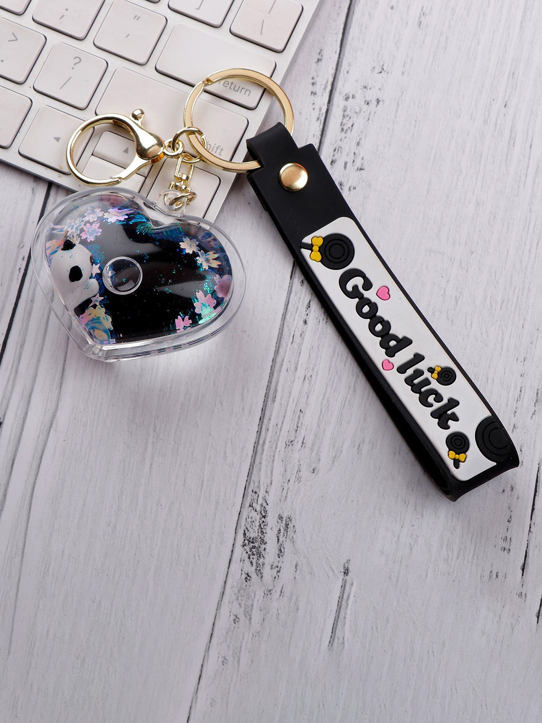 

Archies Sweetheart Panda Liquid Glitter Keychain, Black