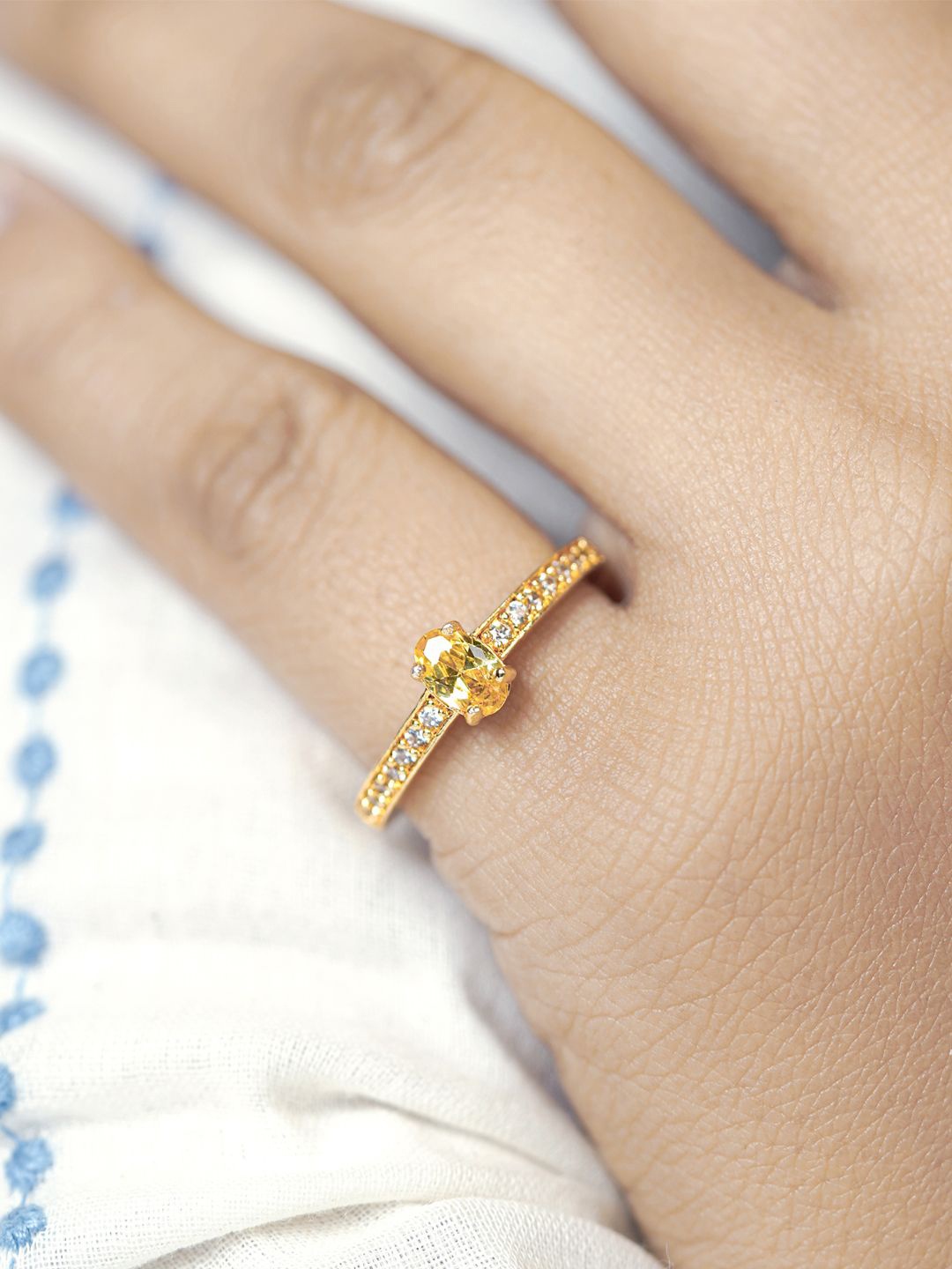 

SWASHAA 18K Gold-Plated CZ-Studded Finger Ring