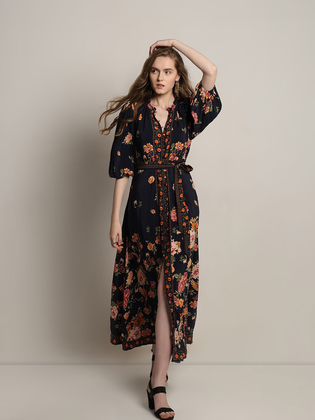 

Vero Moda Floral Printed Puff Sleeve Fit & Flare Dress, Black