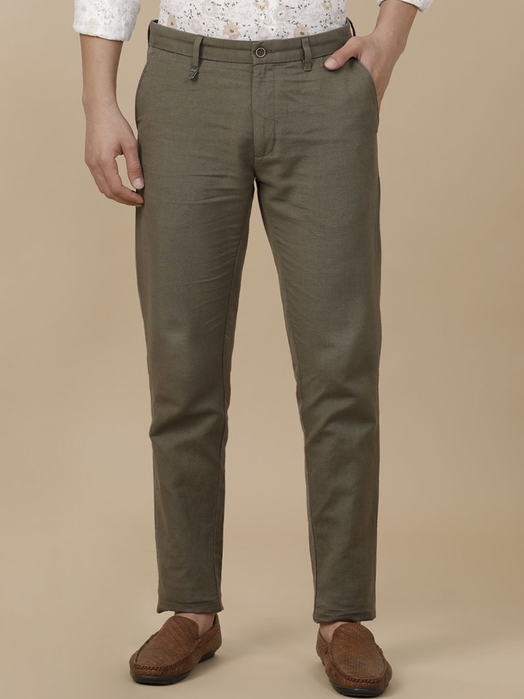 

Linen Club Men Contemporary Fit Casual Trouser, Brown