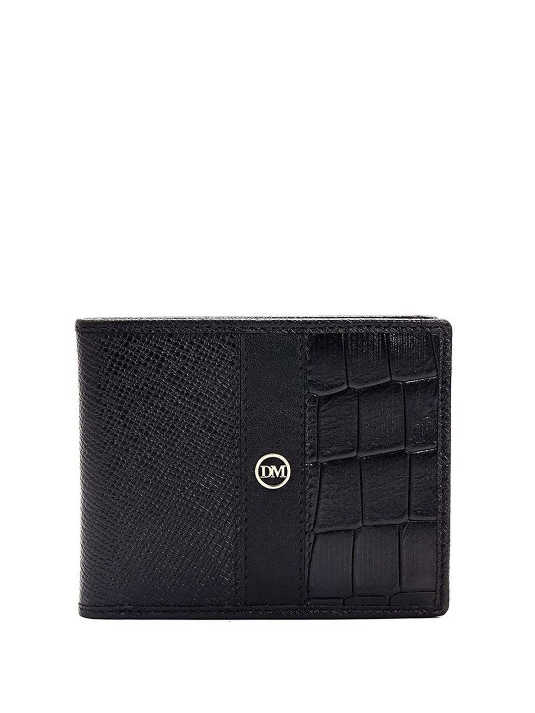 

Da Milano Men Textured Leather Two Fold Wallet, Black