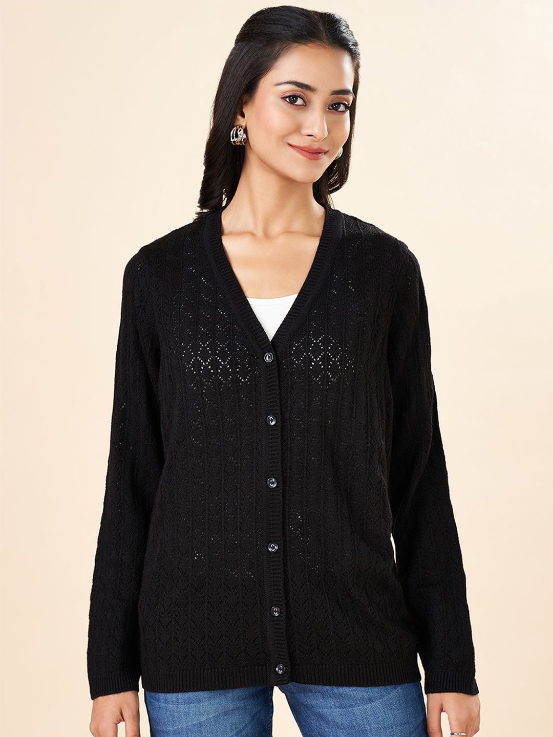 

RANGMANCH BY PANTALOONS Women Cardigan, Black