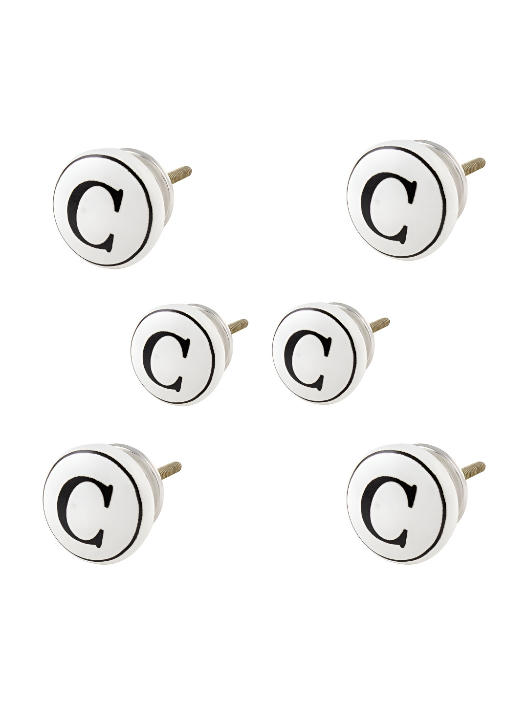 

Indianshelf 6-Pcs White & Black C Alphabet Printed Ceramic Knobs