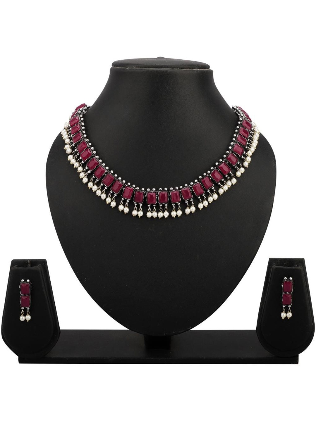 

Efulgenz Rhodium-Plated Crystal Studded and Pearl Beaded Jewellery Set, Silver